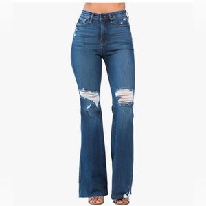 Judy Blue High Rise Tummy Control Distressed Flare Jeans Size 13/31